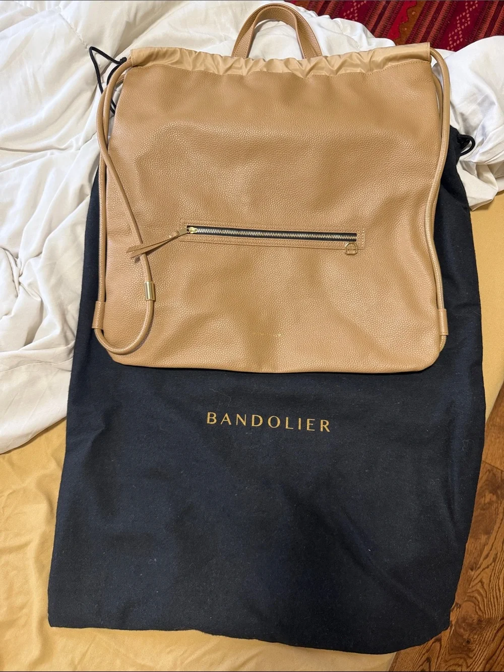Bandolier Tan Leather Drawstring Backpack - Fits a laptop!
